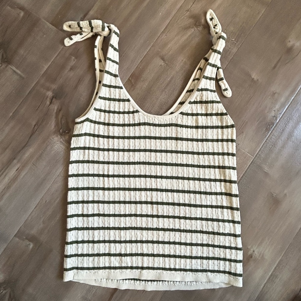 Madewell Shoulder Tie Tank - Olive Green & Cream